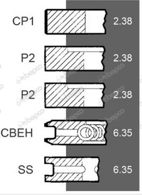 Segmenti Piston 98.48 - 2.38x2.38x2.38x6.35x6,35 41158025, 41158041, 81583, 81890, 83388, 86785, 92463